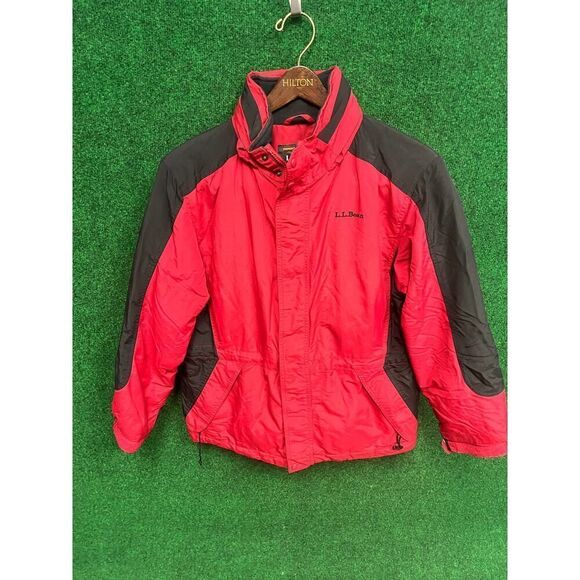 LL Bean Kids Youth Boys Jacket Coat Large Red Insulated Full Zip & Snaps Hooded - Picture 1 of 8